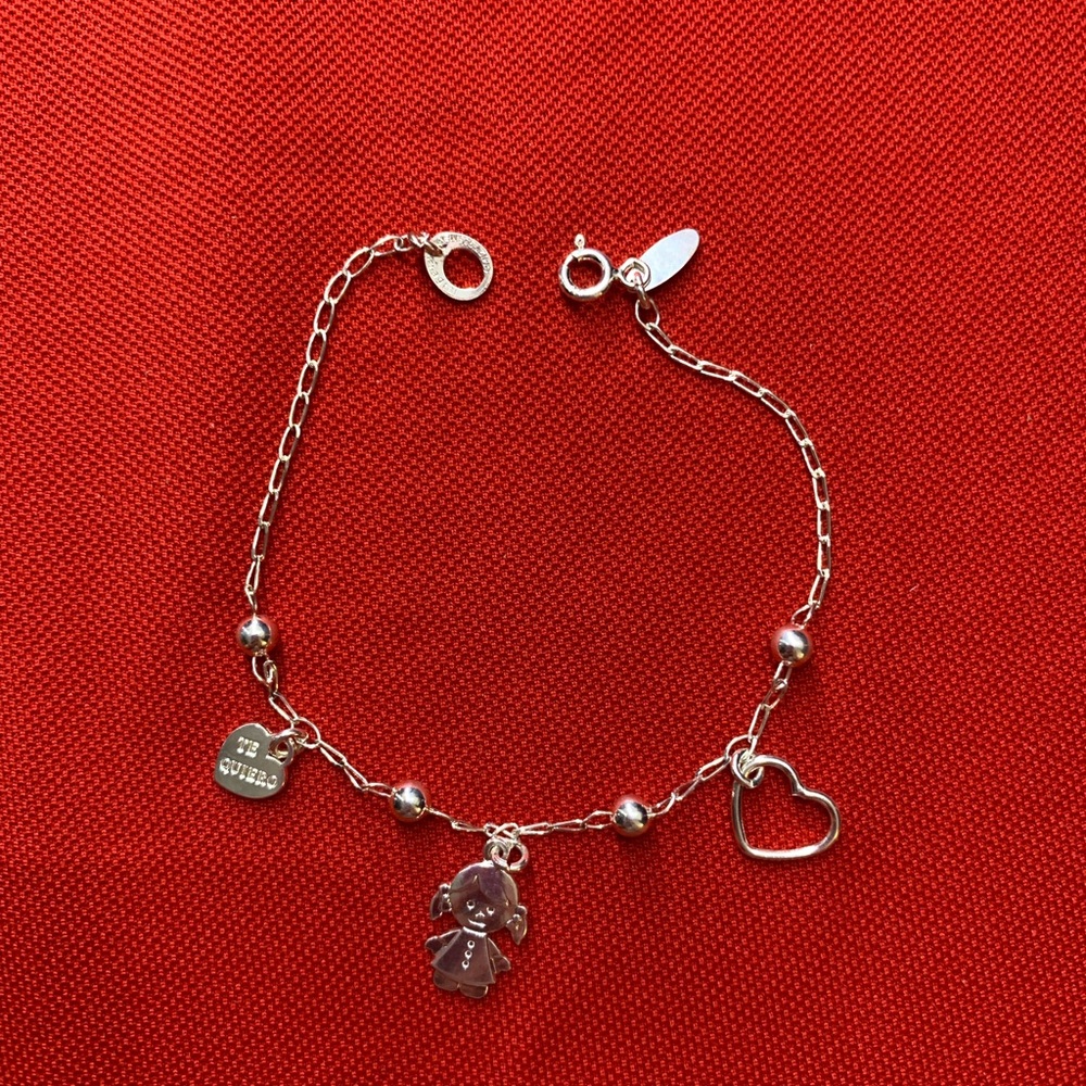 925 sterling silver‎ bracelet with heart and girl charms for women